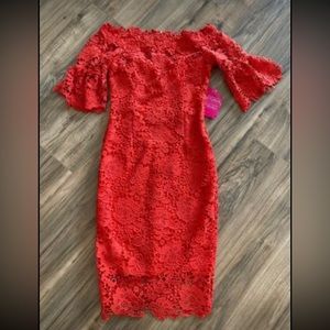 Red lace midi dress